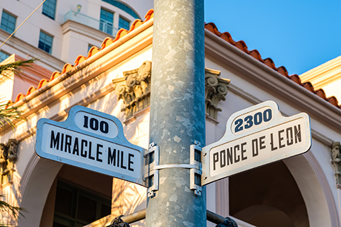 This is a stock photo. A street sign in the Coral Gables area of Miami, Florida.