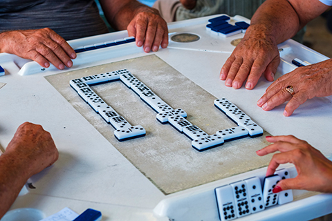 This is a stock photo. A game of dominos.
