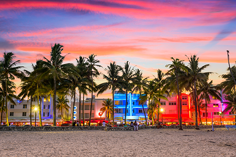 This is a stock photo. Ocean Drive on South Beach.