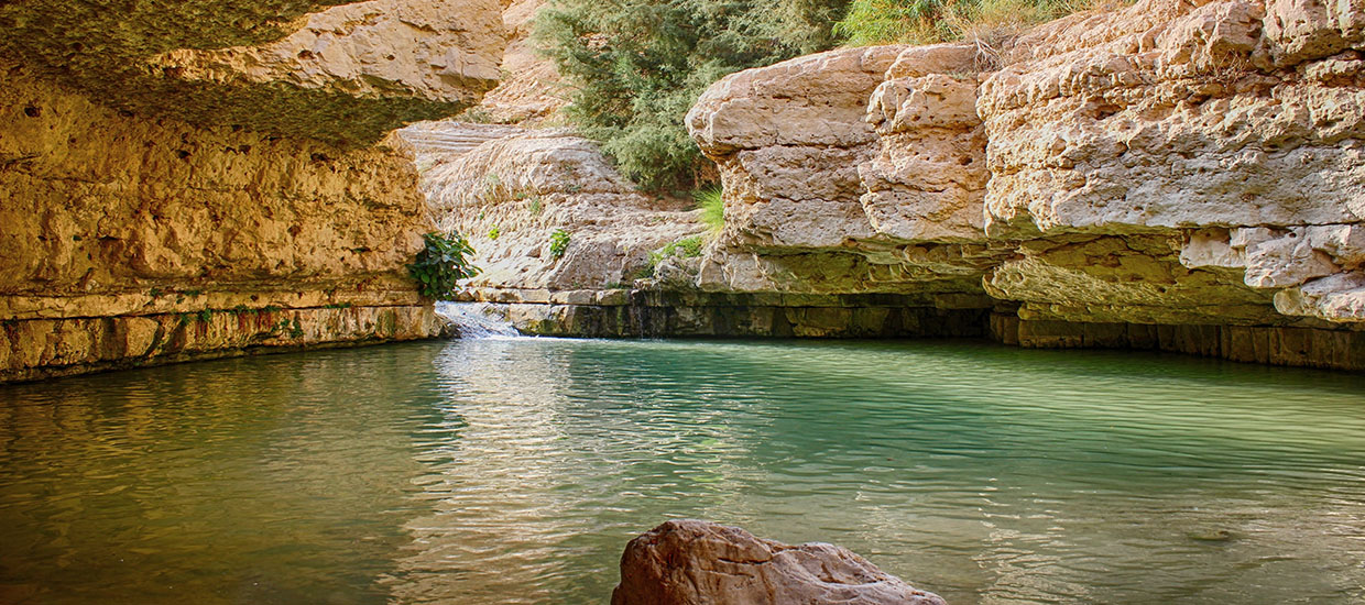 This is a stock photo. Nahal Arugot is a natural pool in the Ein Gedi Nature Reserve in Israel. 